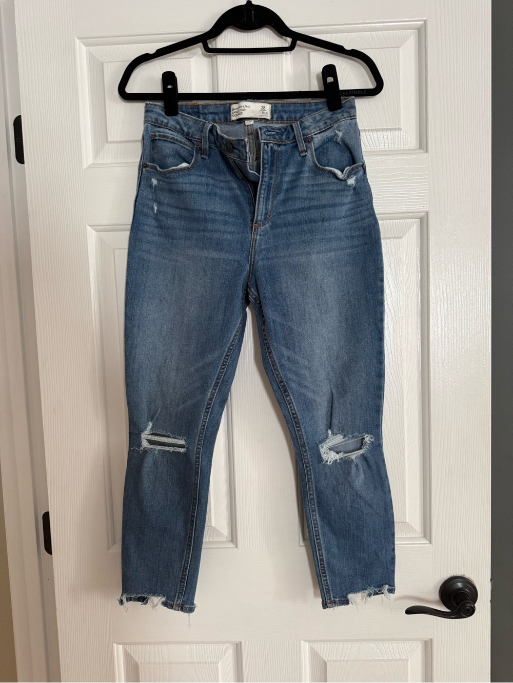 Abercrombie & Fitch Curve Love Distressed Light Blue Ankle Jean High Rise